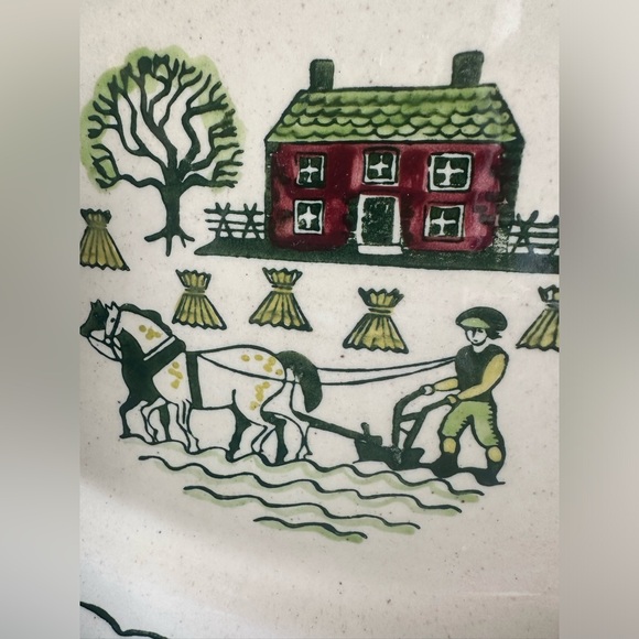 METLOX Poppytrail Homestead Provincial Oval Serving Platter 13”Plow Horse Scene - Picture 2 of 8